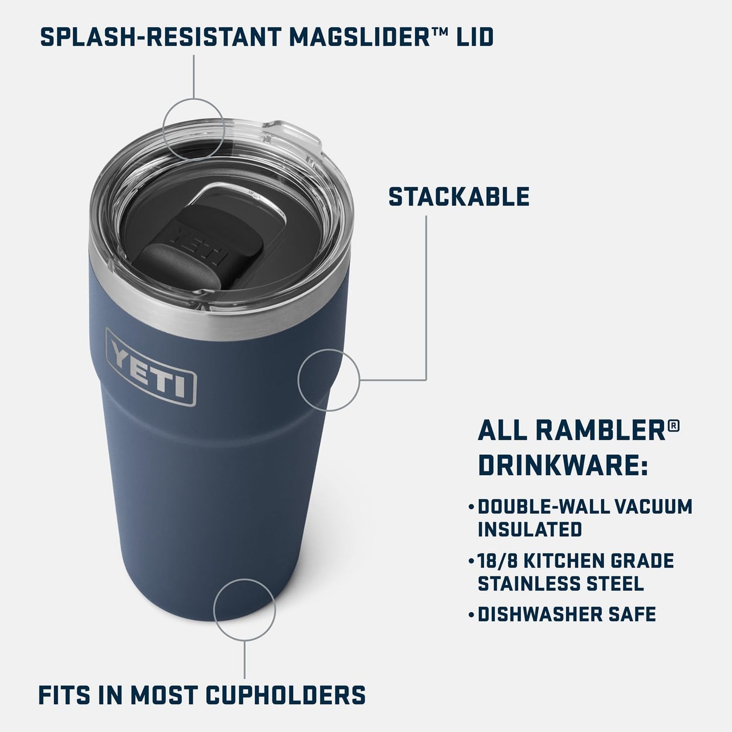 Rambler 20 Oz Stackable Tumbler, Stainless Steel, Vacuum Insulated with Magslider Lid