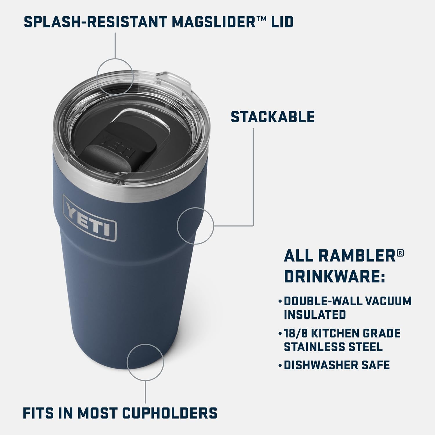 Rambler 20 Oz Stackable Tumbler, Stainless Steel, Vacuum Insulated with Magslider Lid